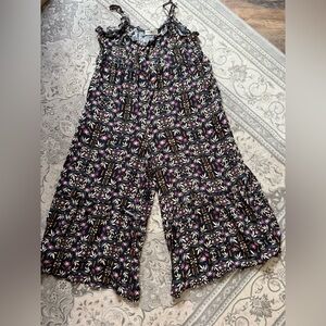 NATURAL LIFE Black Floral Print  Loose Fit Boho Jumpsuit w/ Pockets SZ L/XL
